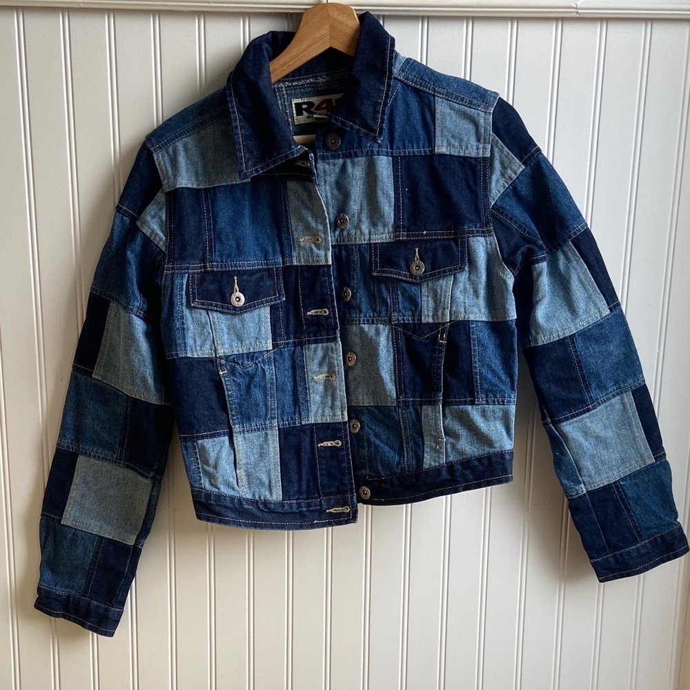 Vintage Patchwork Denim Jacket - Two-Tone Blue